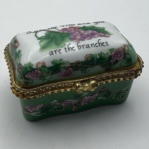 I Am The Vine Trinket Box Porcelain Grapes and Branches